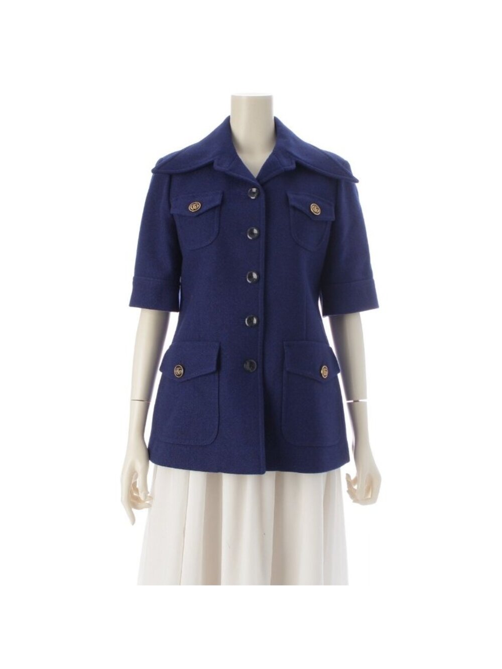 Gucci Wool GG Button Short Sleeve Tailored Jacket Navy 42